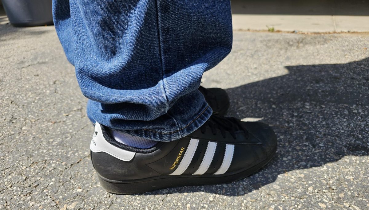 Adidas Superstar shoes, worn here by Andrew Gonzalez, are popular at SMS this Spring.